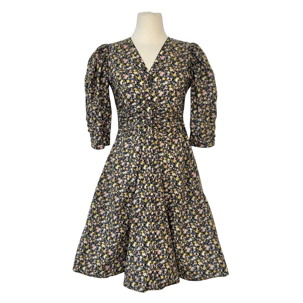 BY TIMO Button Down Ruched Puff Sleeves Mini Shirt Dress Floral Multi | S